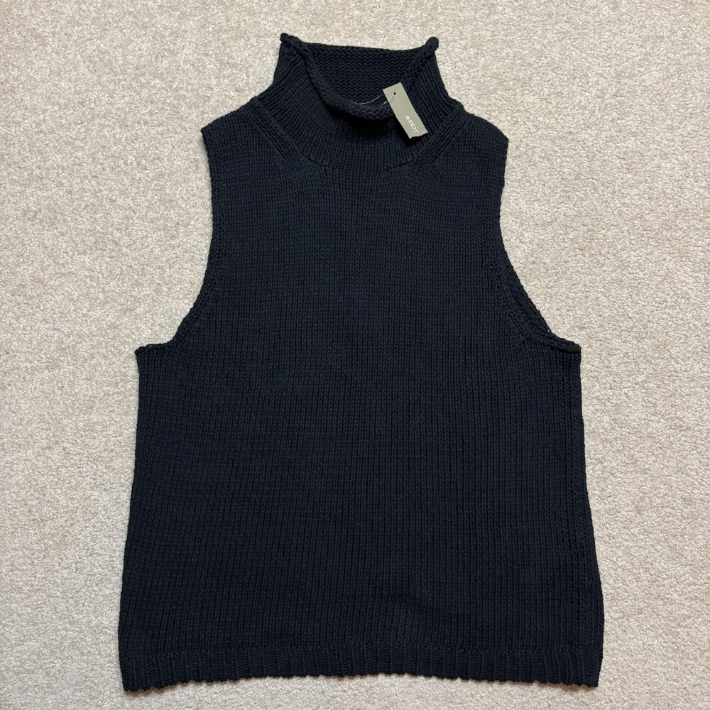 J.Crew Roll Neck Sweater Vest NWT Womens Medium Black Chunky Knit Wool Pullover